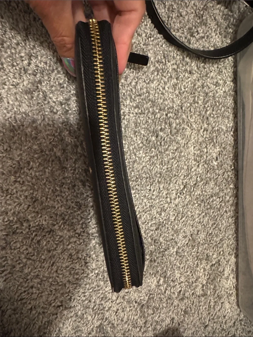 kate spade Black Leather Zip Wallet with Gold Logo